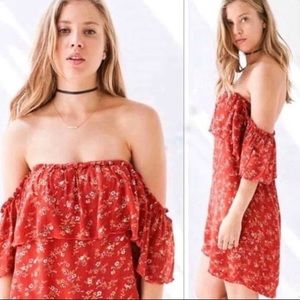 UO Kimchi Blue red floral off the shoulder dress